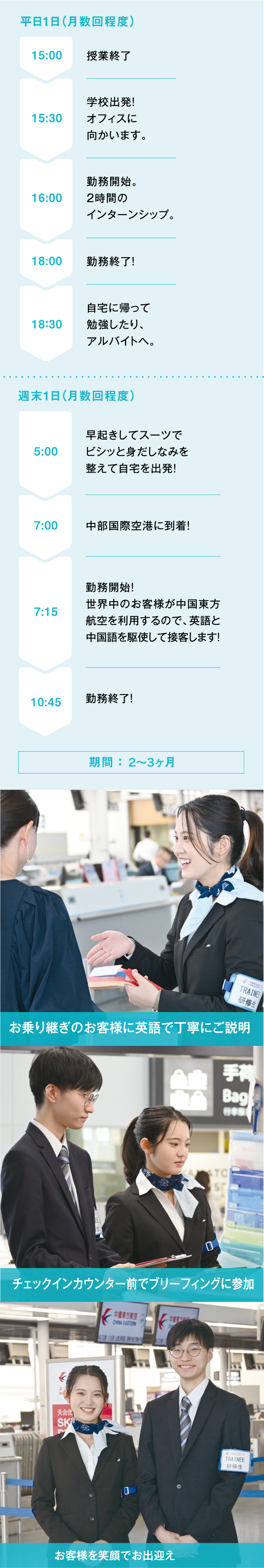 フジドリームエアラインズ グランドスタッフインターンシップのスケジュール